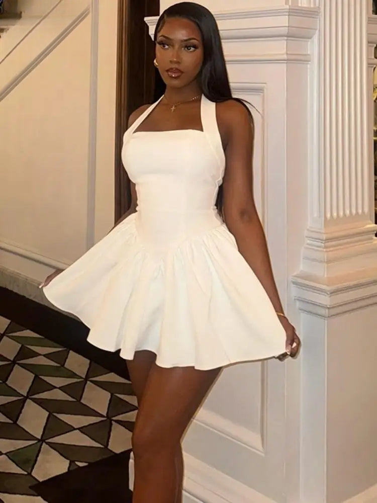 Solid Halter Backless A-Line Party Dress