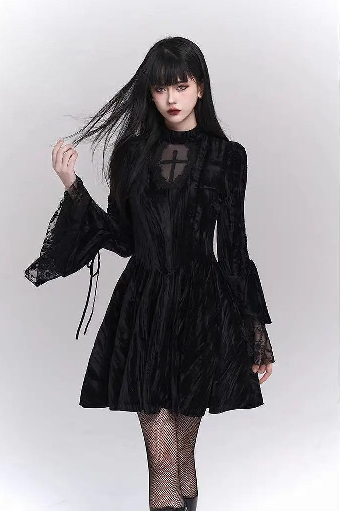 Gothic Flare Sleeve Halloween Dress