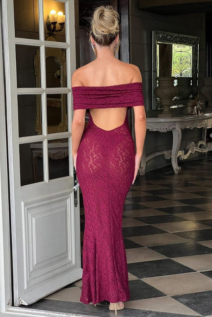 Sexy Floral Lace Backless Lace Dress