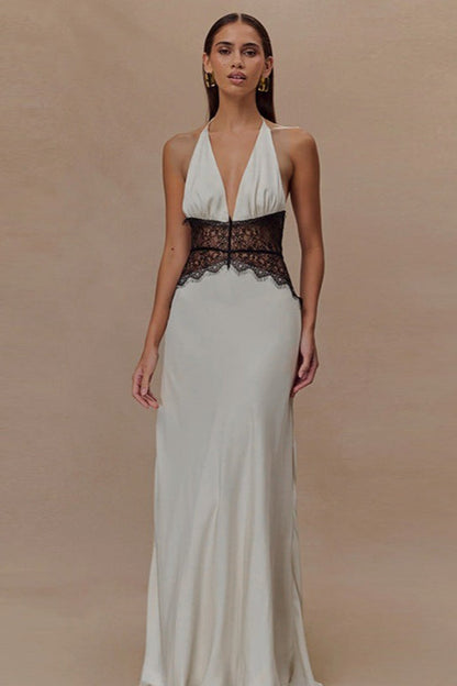 Sexy V Neck Backless Lace Dress