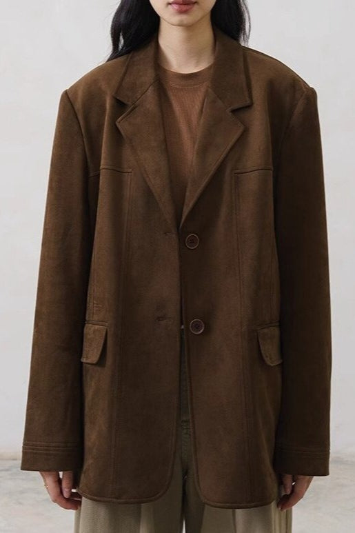 Brown Faux Suede Blazer Coat