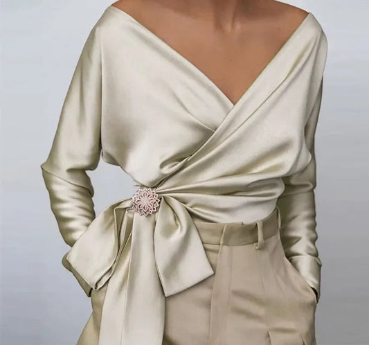 Long-sleeved Slash Neck Off Shoulder Blouse