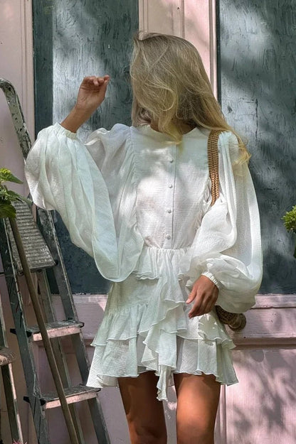 Round Neck Ruffle Edge Mini Dress