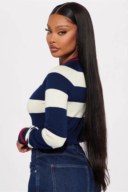 Bow Detail Striped Knit Sweater