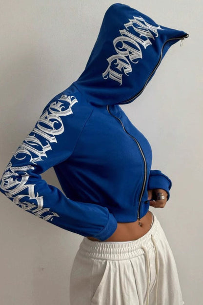 Trendy Printed Zipper Hoodie