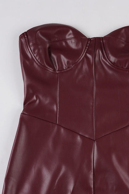 Strapless Leather Column Party Dress