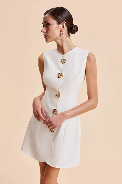 Sleeveless Button Front Mini Work Dress