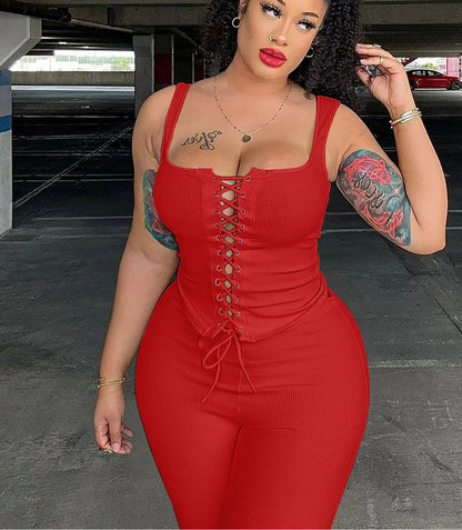 Sleeveless Lace Up Ribbed Cami Top