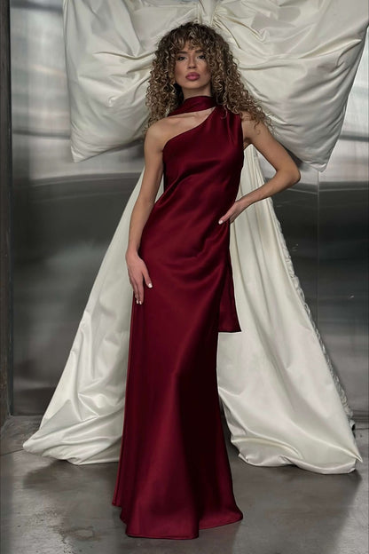 One Shoulder Fitted Silk Dress
