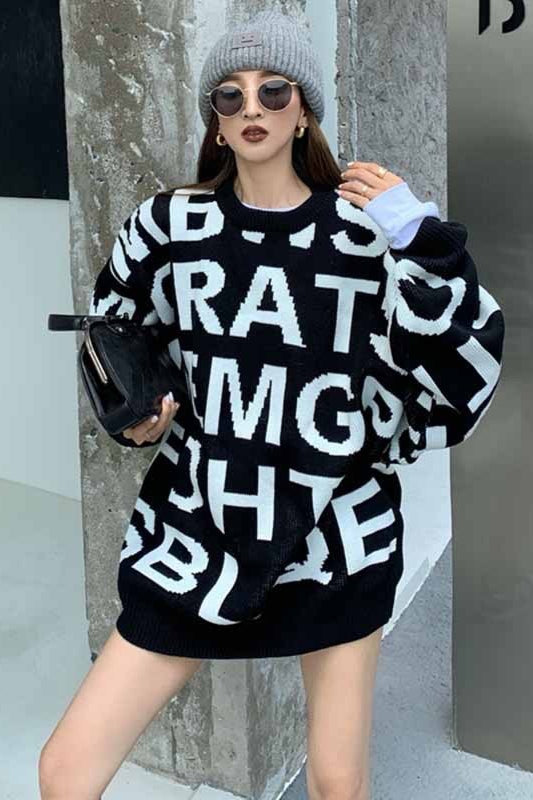 Jacquard Letter Knit Pullover Sweater