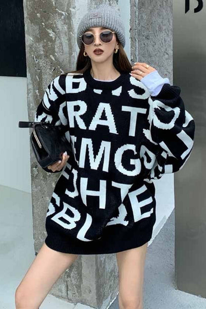 Jacquard Letter Knit Pullover Sweater