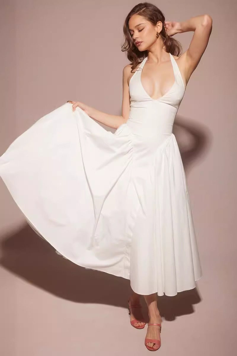 Draped Halter Maxi Party Dress