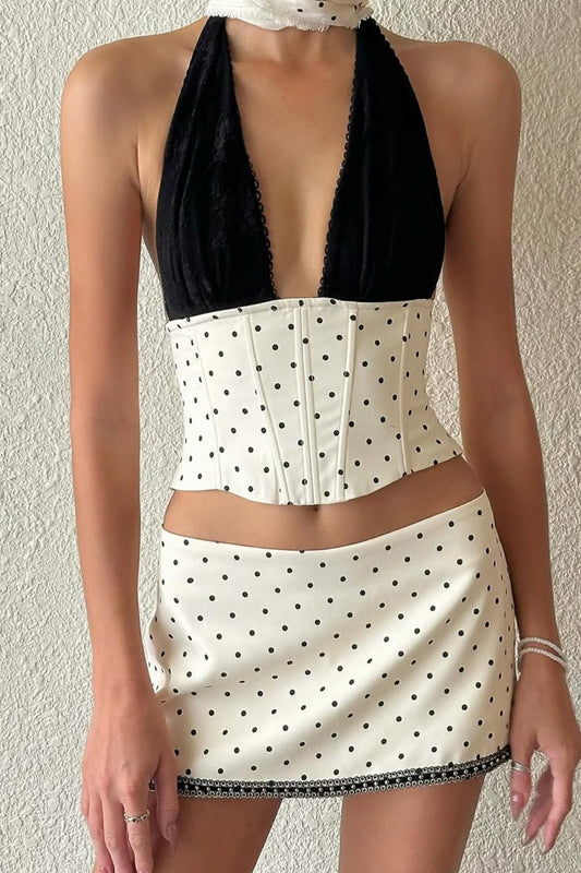 Polka Dot Lace Halter Two Pieces Set