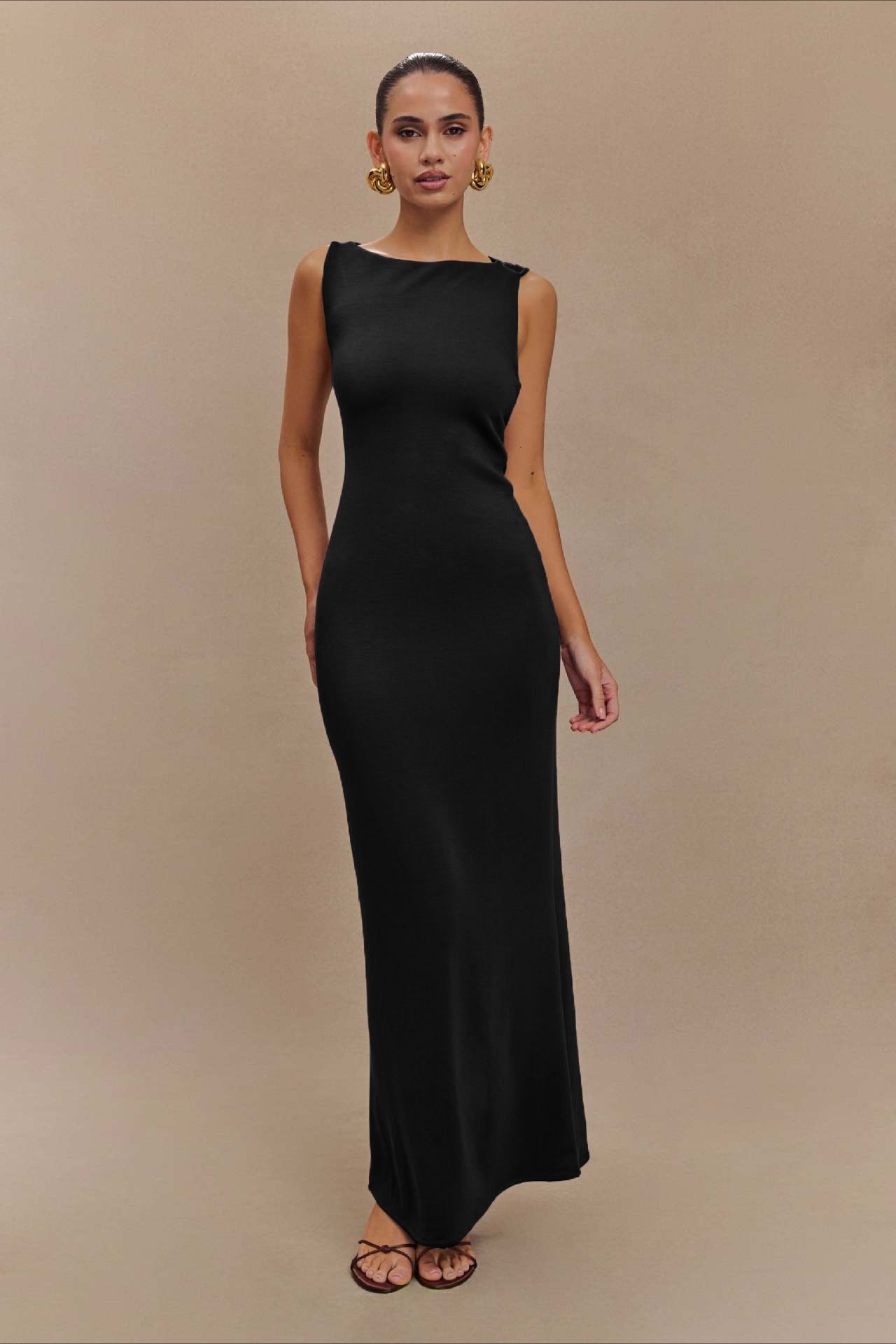 Cross-Tie Low-Back Maxi Party Dress