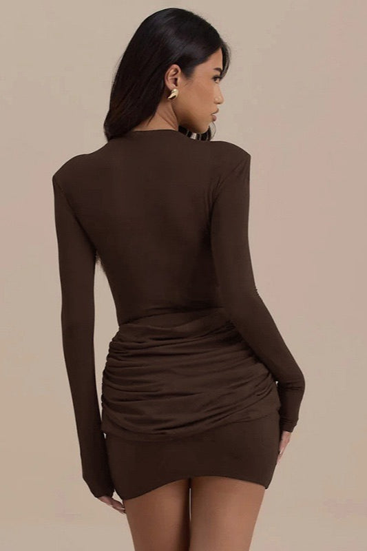 Slim-Fit Ruched Bardot Work Dress