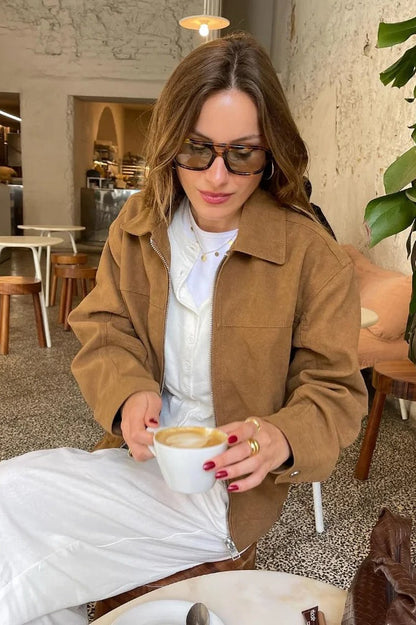 Suede Zip Up Bomber Jacket