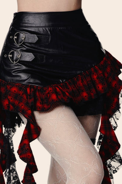 Halloween Plaid PU Mini Skirt