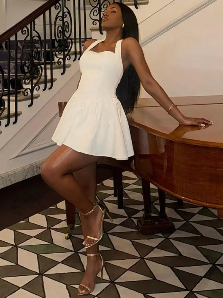 Solid Halter Backless A-Line Party Dress