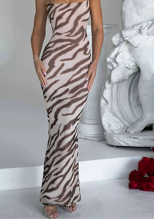 Zebra Print Slips Maxi Dress