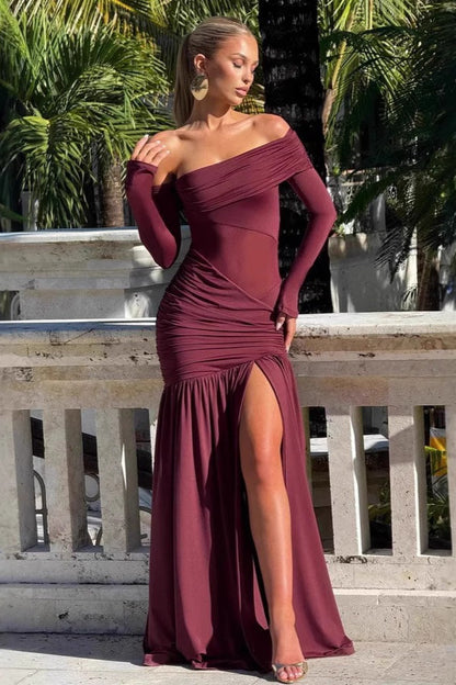 Slim Fit Round Neck Ruched Sheer Bodycon Formal Dress