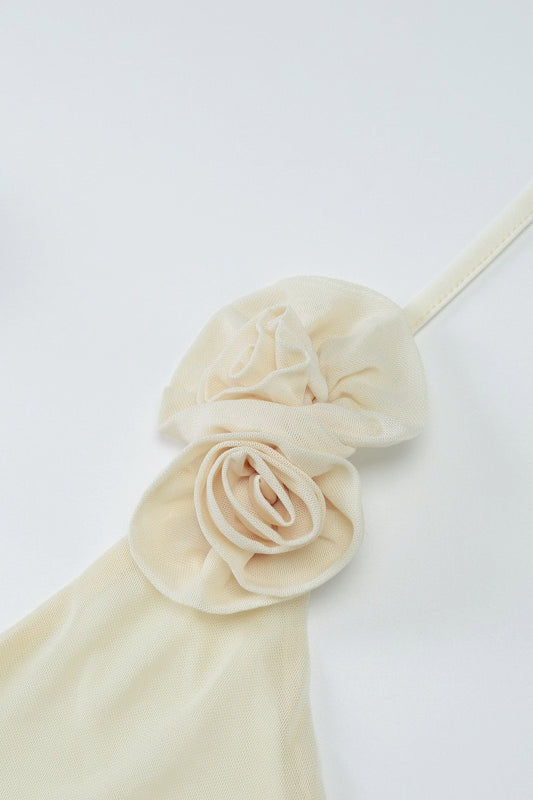 Halter U-neck Sheer Mesh Floral Birthday Dress