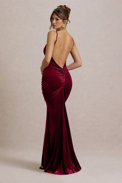 Velvet Ruched Low-Back Party Dress