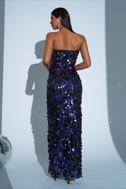 High End Bandeau Boat Neck Bodycon Mermaid Party Sequin Dress