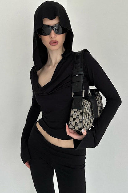 Dark Style Hooded V-Neck Hoodie