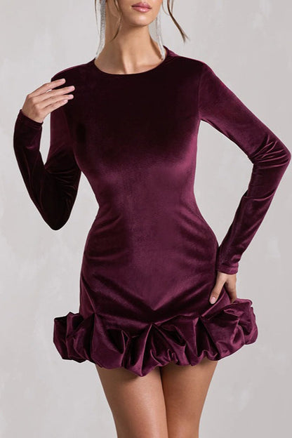 Velvet Ruffle Hem Party Dress