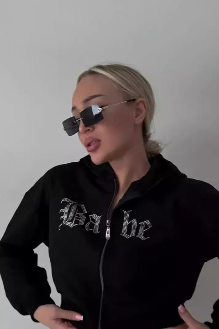 Rhinestone Zipper Hoodie