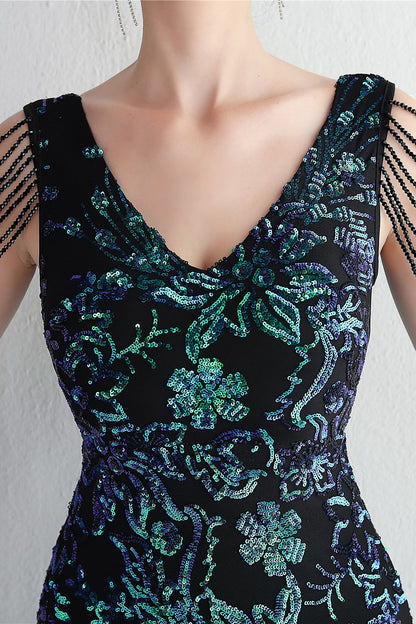 Elegant Long Slim Sequin Formal Event Sequin Dress