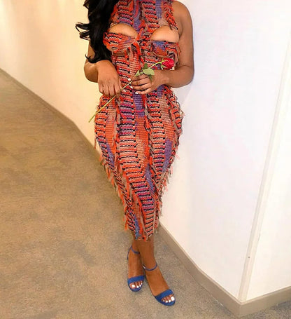 Tassel Panel Sleeveless Maxi Dress