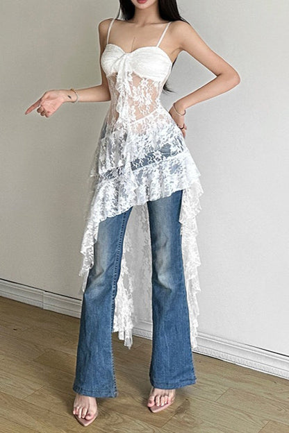 Sexy High Waist Backless Lace Dress