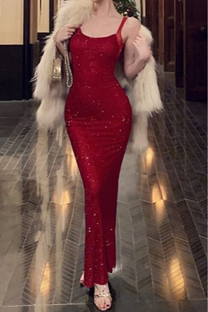 Sheer Panel Low-Back Party Dress