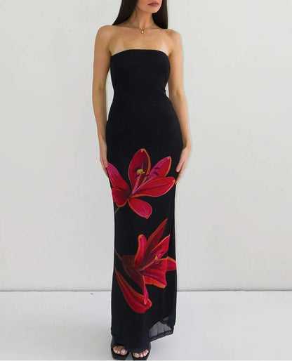 Tube Bodycon Lace-up Floral Dress