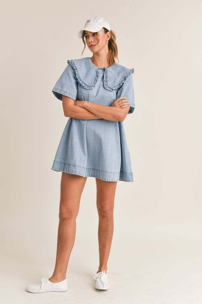 Ruffled Collar Denim Dress