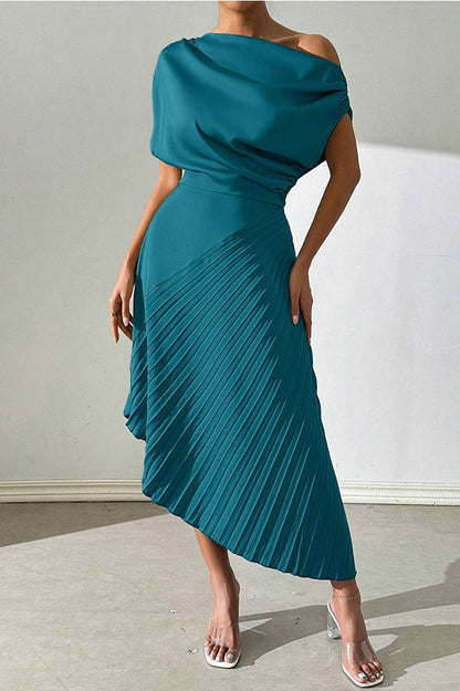 Chic Asymmetric Off Shoulder Ruched Irregular Formal Dress