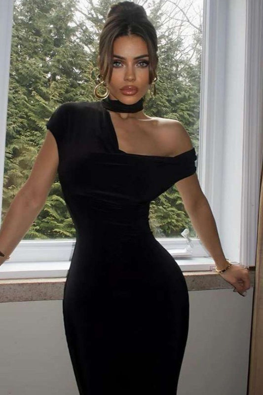 One-Shoulder Slim Maxi Party Dress