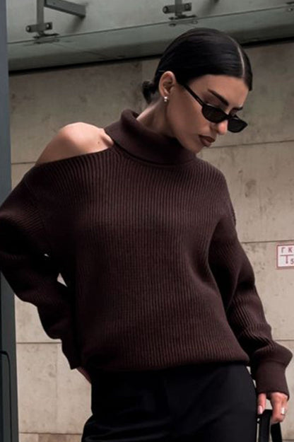 Turtleneck Cold Shoulder Knit Sweater