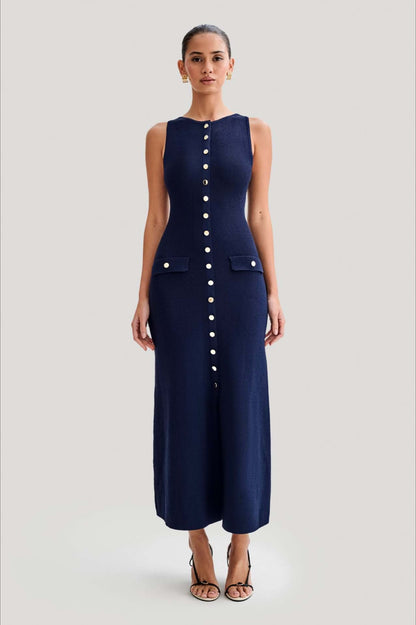 Fashion Buttoned Knit Work Dress