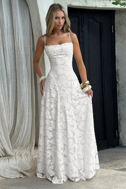 Jacquard Cami Backless Maxi Lace Dress