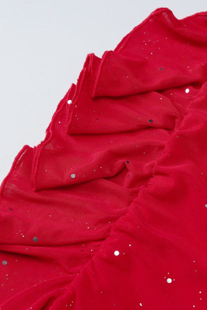 Sequin Ruffle Wrap Slip Dress