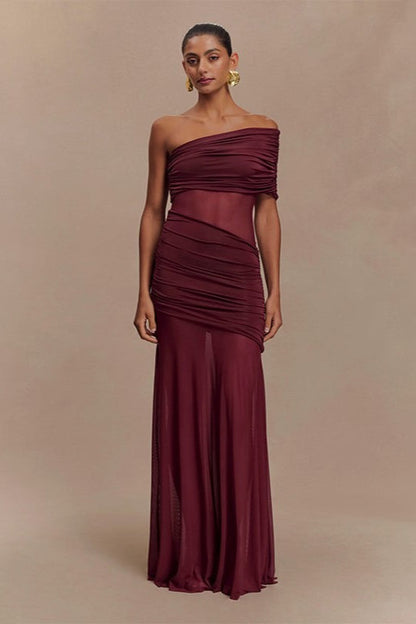 Tulle Paneled Strapless Ruched Sheer Formal Dress