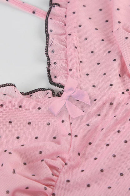 Sweet Mesh Polka Dot Crop Blouse