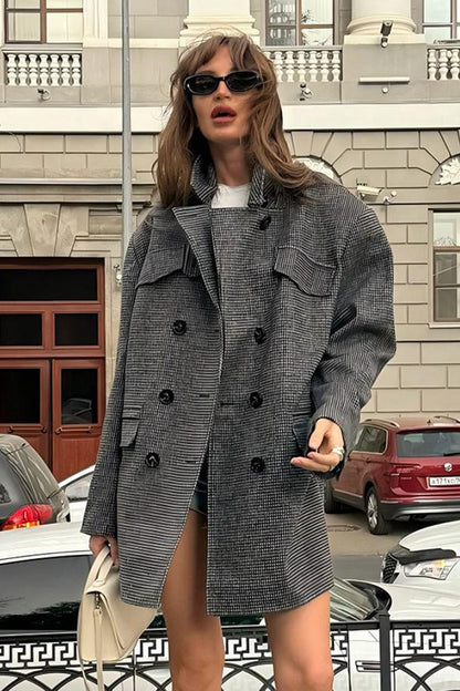 Houndstooth Double Breasted Coat