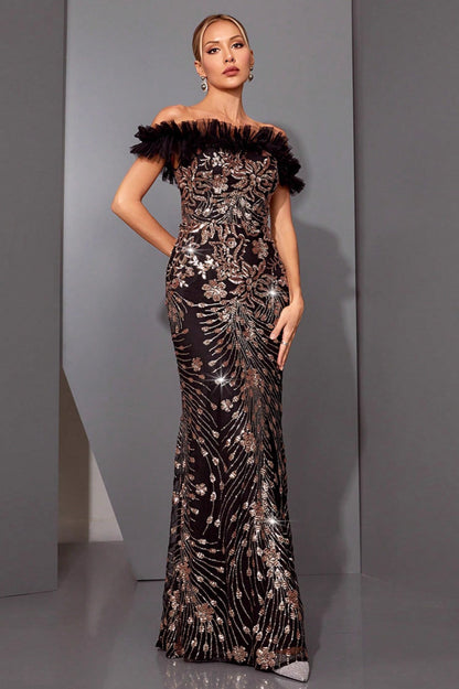 Shiny Sequin Off-Shoulder Slim Mermaid Sequin Dress