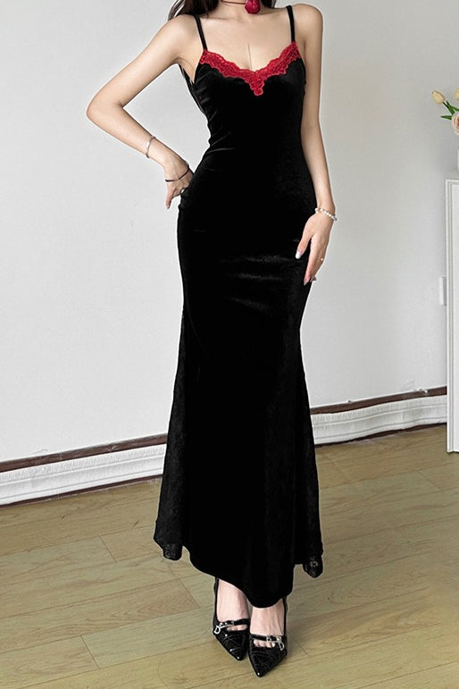 Lace Trim Cami Maxi Lace Dress