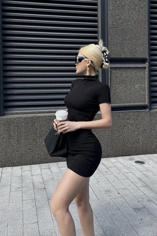 High Neck T-Shirt Mini Dress