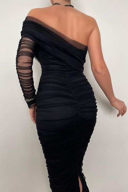 Elegant Mesh One Shoulder Formal Dress
