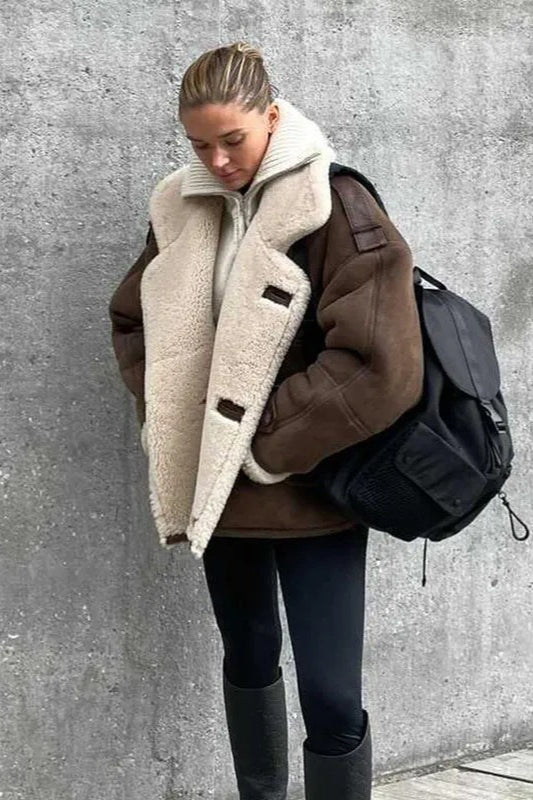 Faux Suede Shearling Lined Coat